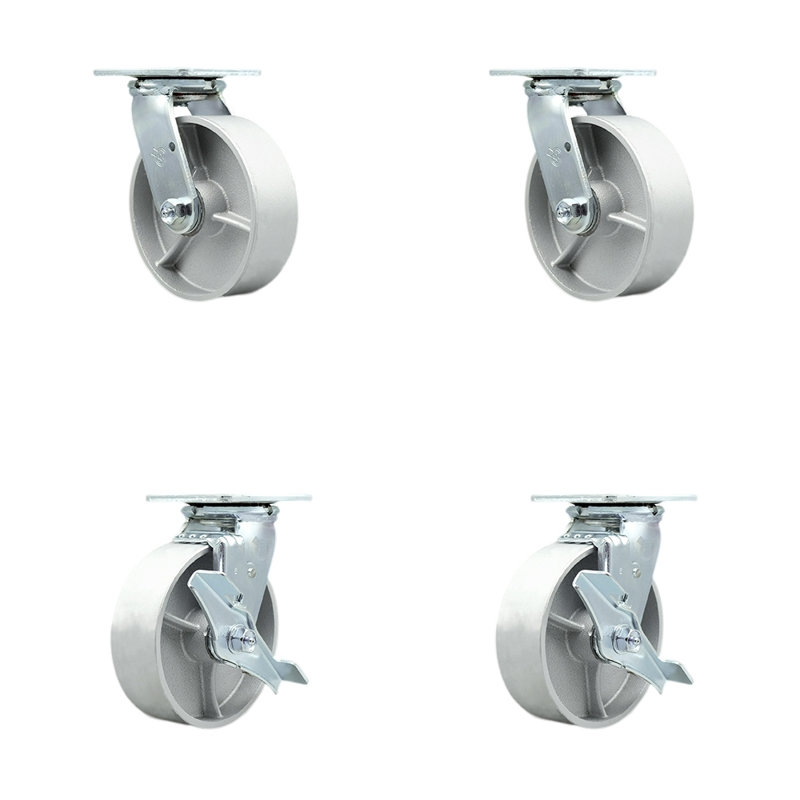 Ensemble de roulettes pivotantes 6 pouces en acier semi-pivotant avec roulement à rouleaux 2 roulettes de service / SCC-30CS620-SSR-2-TLB-2