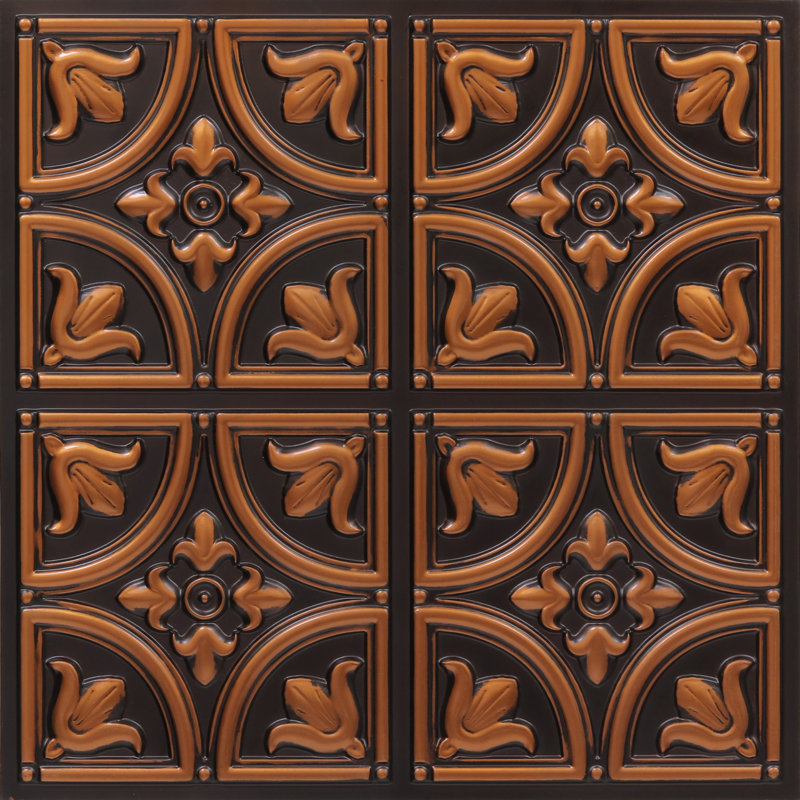 Tiny Tulips 2 Ft. X 2 Ft. Glue-Up PVC Ceiling Tile, Antique Copper