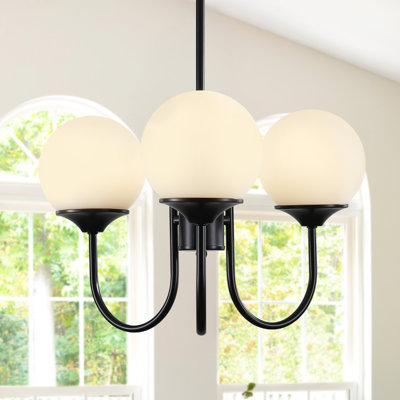 3-Light Dimmable Mid-Century Globe Chandelier with Opal Glass Shades