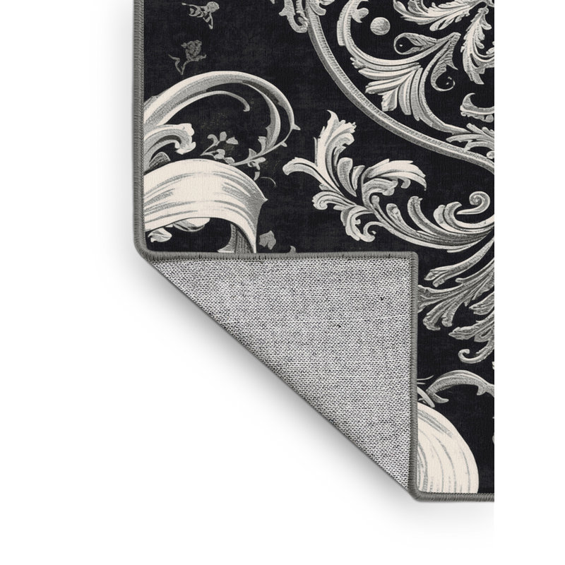 Tapis damassé classique gris lavable à la machine Dunedin - reliure grise, 2 x 3