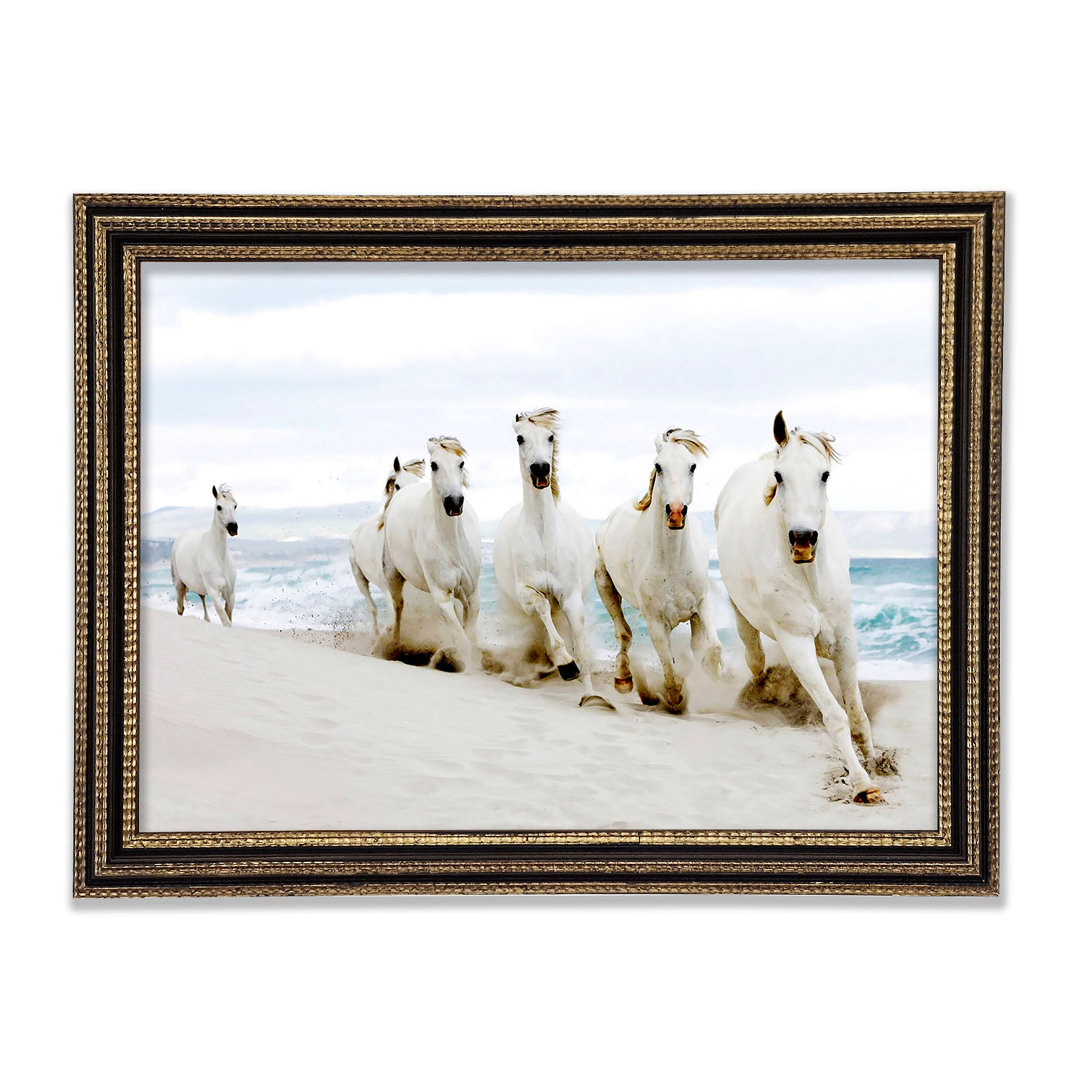 White Ocean Horses Gerahmter Druck