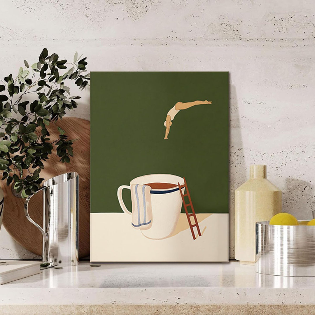 Framed Coffee Wall Art Fun Kitchen Wall Decor Canvas Prints Trendy Vintage Pop Cafe Bar Painting Pictures For Modern Home Dining Room 16"X24"