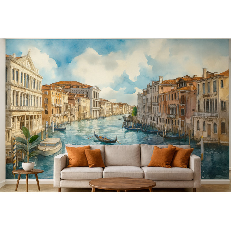 Papier peint grand canal de Venise - aquarelle, papier peint Italie Vn918 (non tissé) VN918, L 145 po x l 100 po