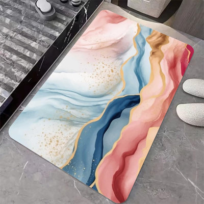 Diatomaceous Earth Bath Mat,Pink Blue Gold Marble- Non-Slip Volume Super Absorbent Fast Drying Eco-Friendly Easy to Clean for Bathroom Kitchen Door mat 16×24Inch (40 * 60cm)