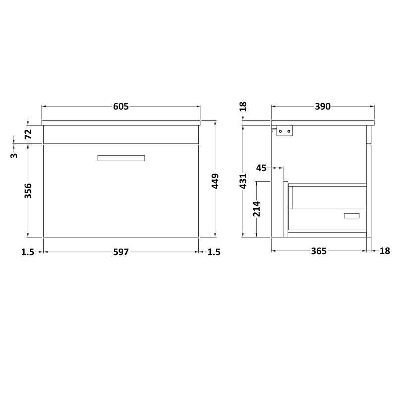Athena 60.5cm Single Bathroom Vanity Base Only, Stone Grey