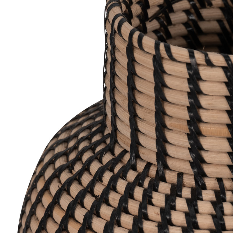 Keianna Vase Rattan Chevron Pattern 13" Multicolor Brown Black Ivory for Home Office Bedroom Living Room Decor