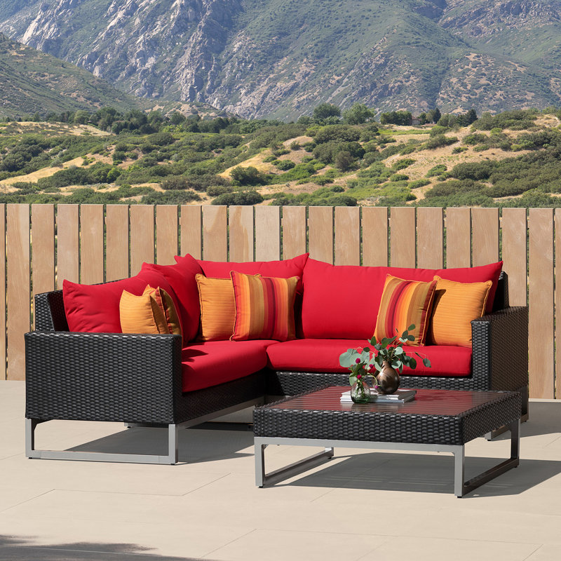 Sameko Outdoor 4 - Piece Conversation Set, Brown, Canvas Jockey Red Sunbrella® Canvas