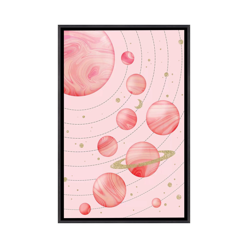 Système solaire, art encadré, Toile avec cadre noir patiné, H 60 po x l 40po x P 1,5 po