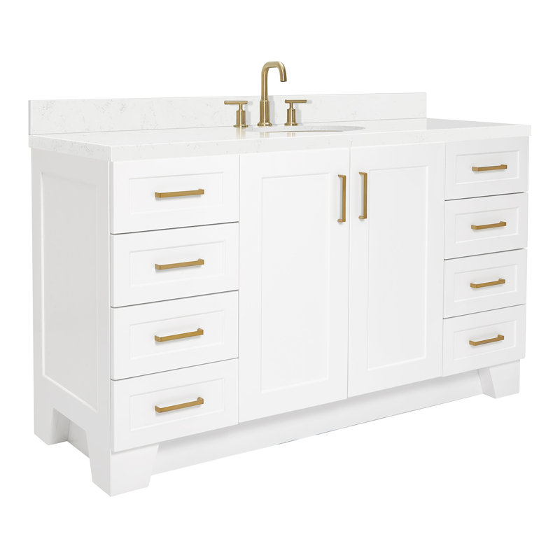 61 IN.  Single Bathroom Vanity, Rectangle, White, Carrara Quartz