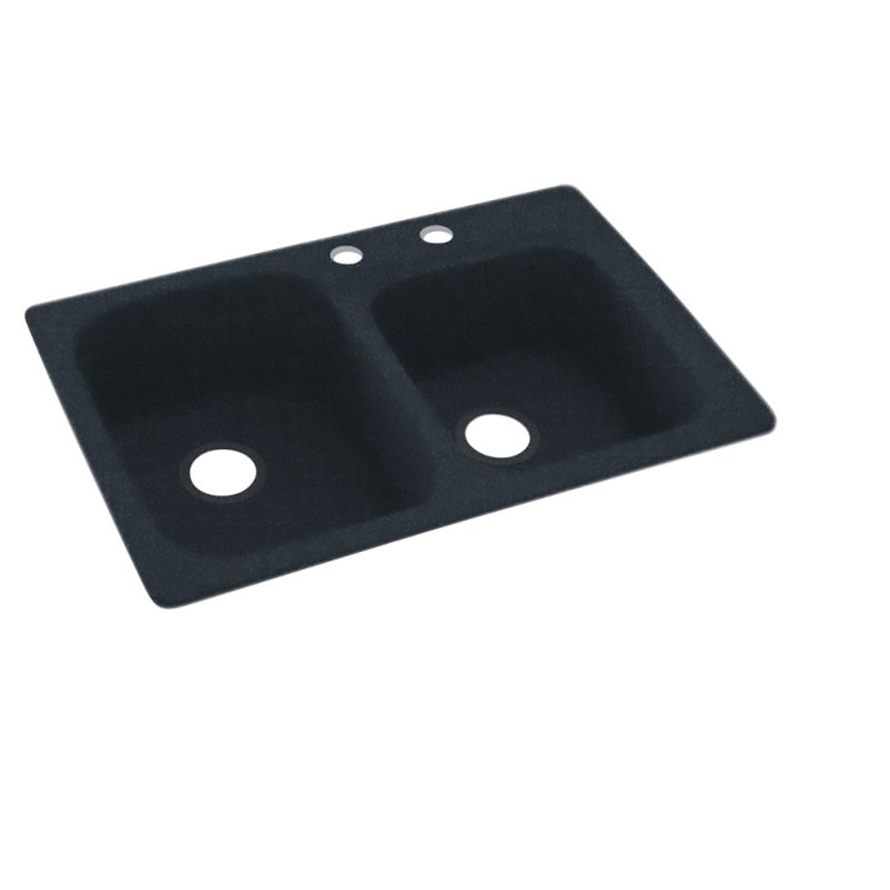 Swan 22'' W Double Bowl Solid Surface Dual Mount Kitchen Sink, 2 Hole 2C, Black Galaxy