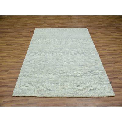 5'4" x 7'1" Egret White Hand Knotted Modern Grass Design Pure Wool Oriental Rug