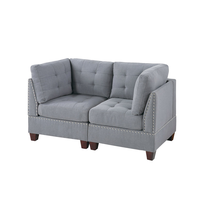 Modulaire - chaise 2 pièces en forme de lin gris, 32 po x 32 po x H 35 po, avec structure en bois gris, tissu H Supreme