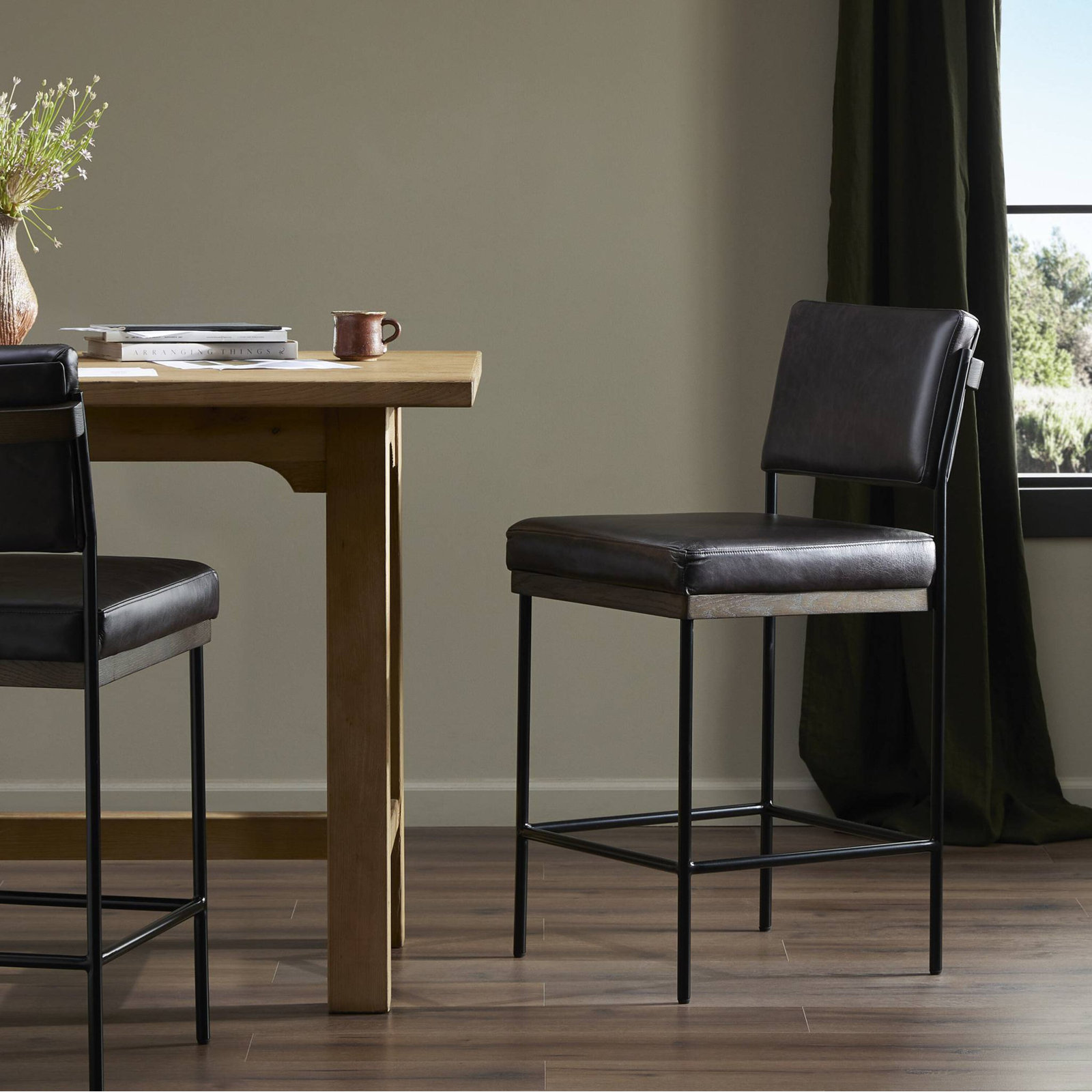 Popovich Bar Stool, Sonoma Black/Genuine Leather, Counter Stool (26.42" Seat Height)