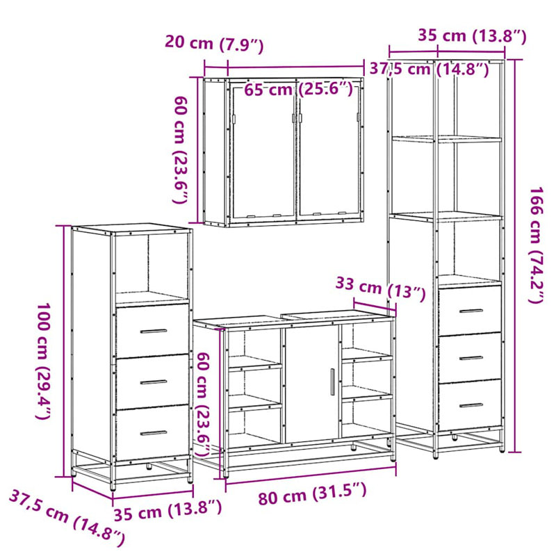Amyre Bathroom Furniture Suite, Sonoma Oak