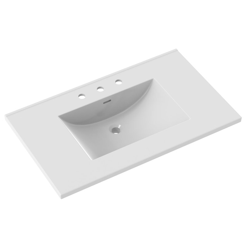 37'' Ceramic Top 1 Faucet Hole 3cm thick  White, 8" Centers