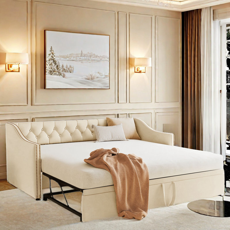 Lit de jour avec couchette Elifsu, Beige