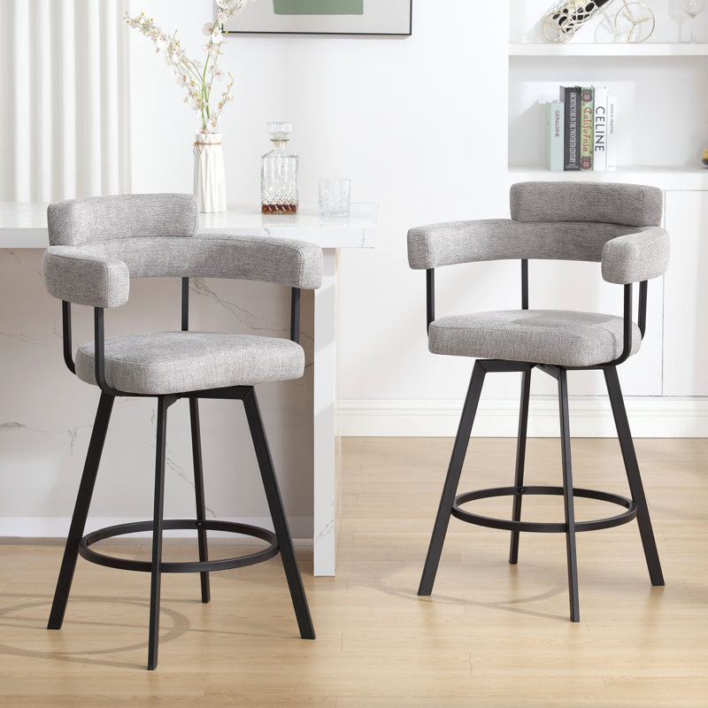Tabouret de comptoir pivotant en lin 26 po Rabassa, Gris