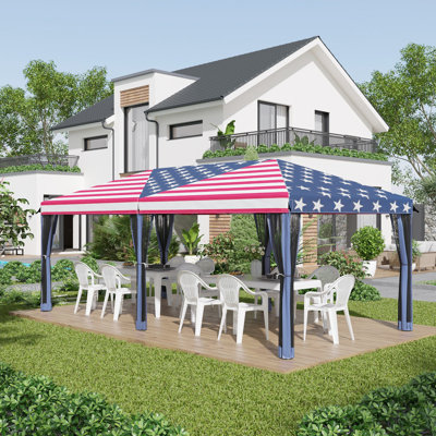 10' X 20' Pop Up Canopy With Netting - Versatile For Outdoor Uses Heavy Duty Blue Steel Tent Block In Material