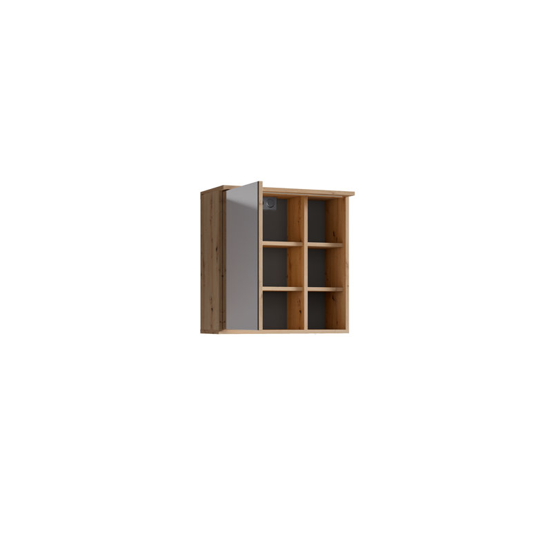 Linco 600mm W 610mm H Surface Frameless Medicine Cabinet Mirror 4 Adjustable, Artisan Oak