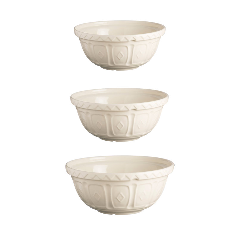 Color Mix Earthenware 3 Piece Mixing Bowl Set, Cream