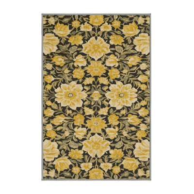 Machine Washable Botanical Brown Area Rug