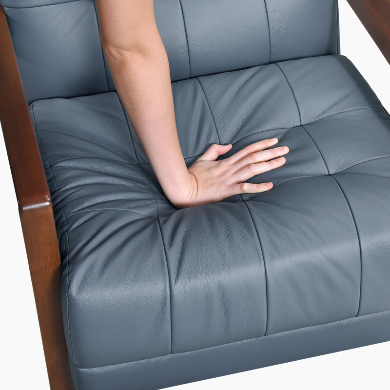 Velsen 26" Mid-Century Modern Accent Chair with Top Grain Leather, Solid Wood Arms, High-Density Foam over Pocket Coils