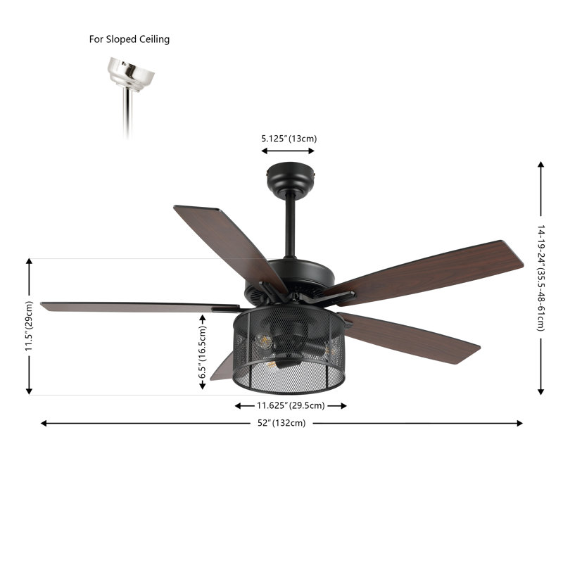 Sherranda 52'' Ceiling Fan with Light Kit, Dark Walnut/Black