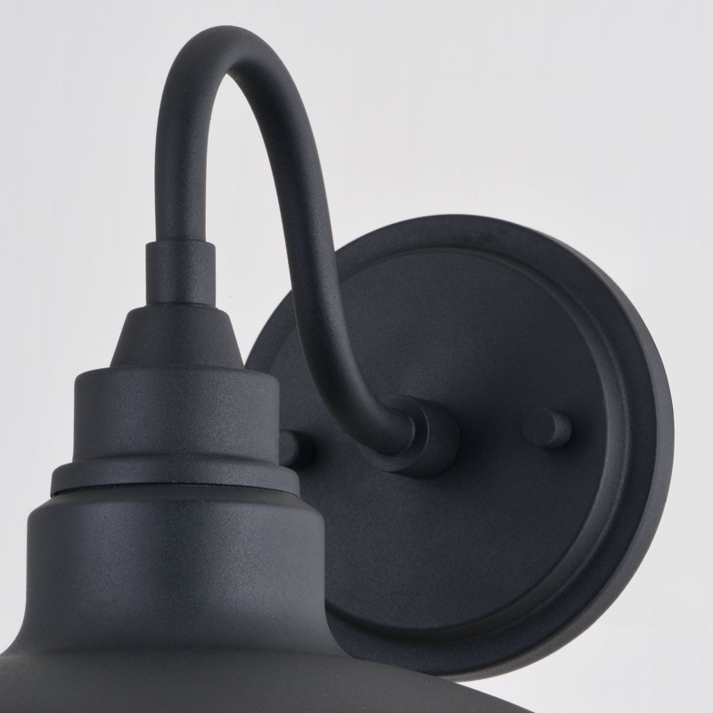 8 in. H 1-Light Textured Black and Glossy White Farmhouse Outdoor Wall Sconce, Durable Metal Shade, Integrated LED, Dark Sky Compliant, Exterior Porch Patio Front Door or Garage