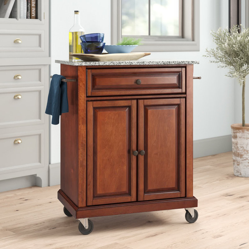 Hedon Granite Top Kitchen Cart, Classic Cherry
