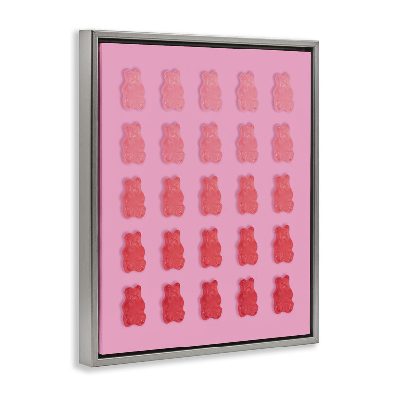 Cadre flottant Sweet Pink Gummy Bears, design par Lish Creative, H 31 po x l 25 po, Cadre flottant gris lustré