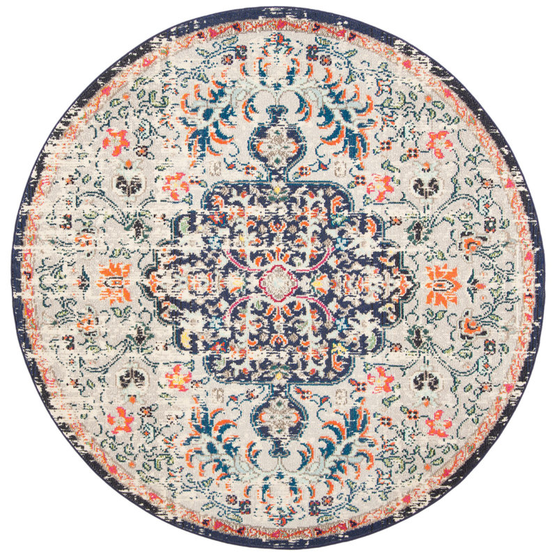 Felty Oriental Beige Area Rug, Round 6'7"