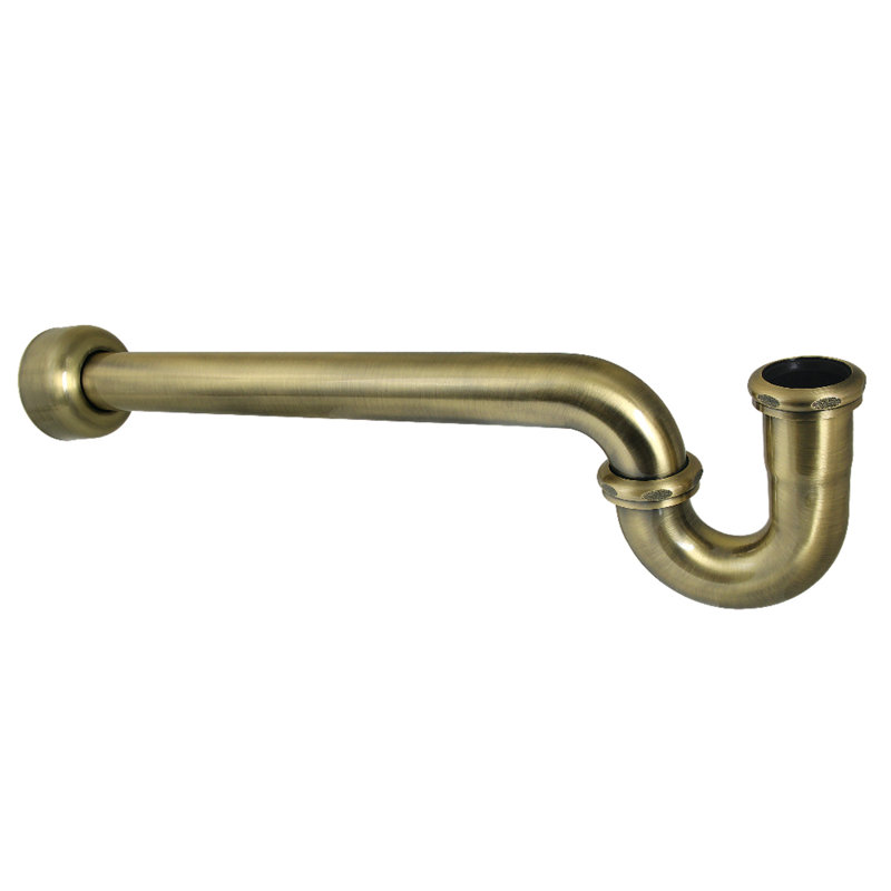 Kingston Brass Trimscape 1-1/2 Inch Decor P-Trap with High Box Flange, 19 Inch Length, 18 Gauge, Antique Brass
