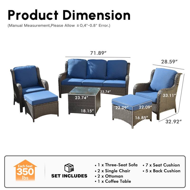 Amerissa 5 - Person Patio Conversation Set with Cushions, Blue, Brown