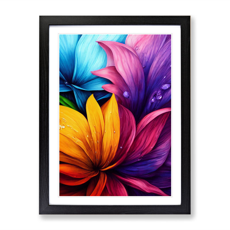 Vibrant Flowers No.1 - Single Picture Frame Painting, Black Framed, 64cm H x 46cm W x 2cm D