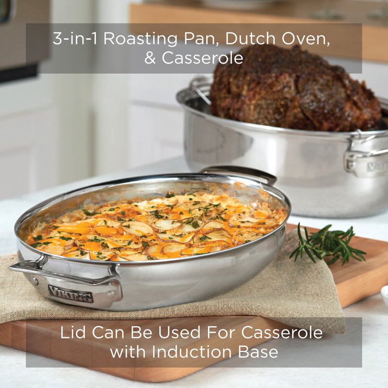 Viking 3-Ply Oval Roaster 8.5 Qt with Metal Induction Lid and Rack