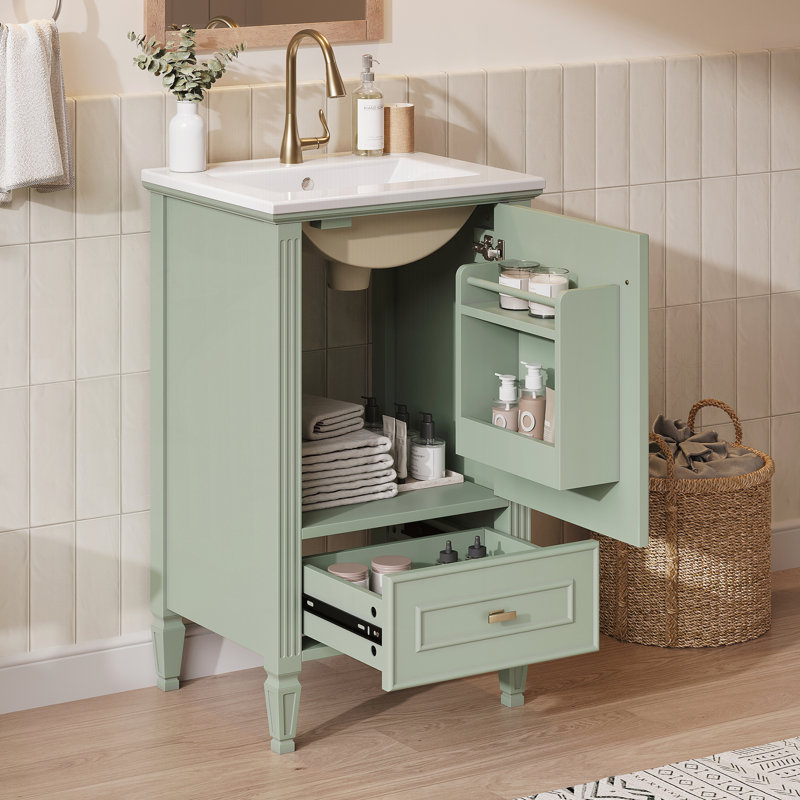 Meuble-lavabo de 20 po avec lavabo en céramique, Vert