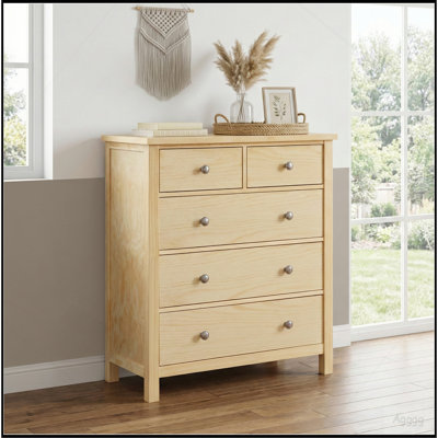 5-Drawers Chest Bedroom Furniture Natural Pine Finish Wooden 1pc Vertical Storage Unit