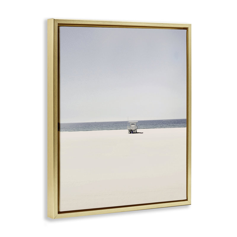 Cadre flottant Distant California Beach Hut, design par Gemma Bardot, H 21 po x l 17 po, Cadre flottant métallique doré