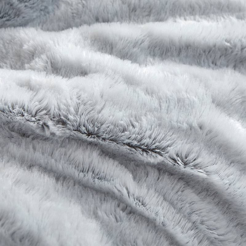 Oversized King Chevron Frosted Gray Plush Comforter Set