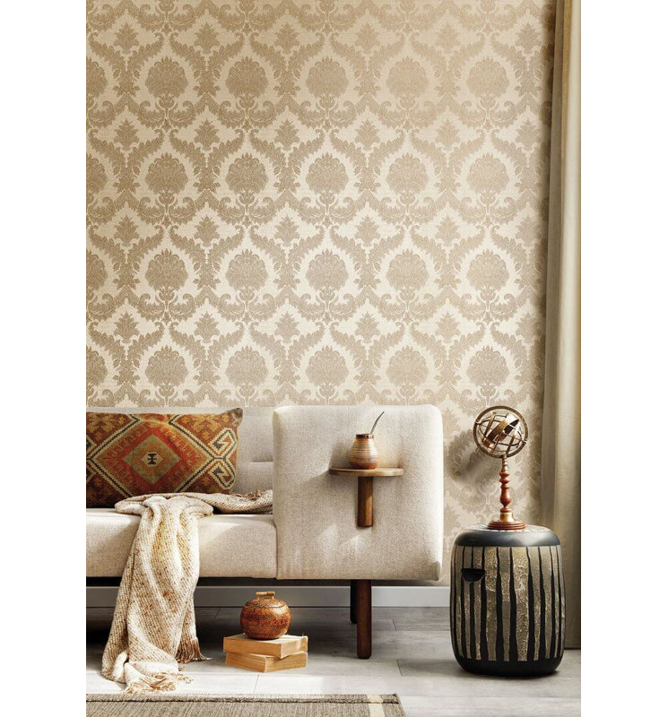 Cottage Chic Cottage Chic Damask Italian Vinyl on Non-woven 33' L x 21" W Wallpaper Roll, Yellow