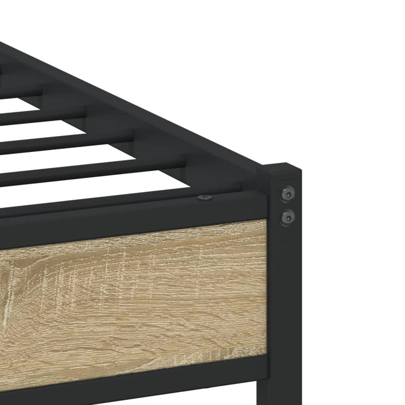 Borough Wharf Metal Bed Frame Without Mattress, 91.5cm H x 207cm W x 105cm D, Brown Oak