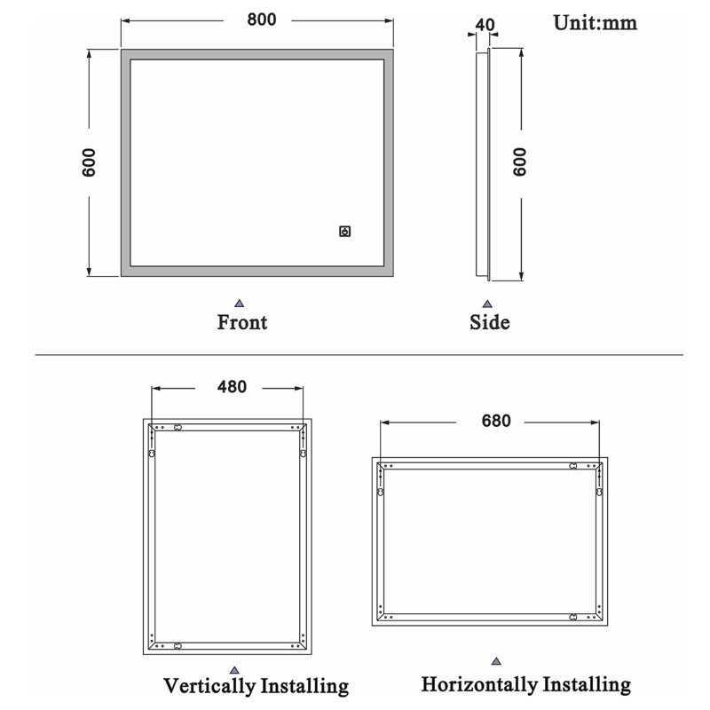 Illuminated Led Bathroom Mirror With Demister | Single Touch Sensor Switch, 60cm H x 80cm W