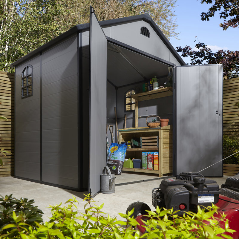 Rowlinson Airevale Plastic Apex Shed 8x6, Light Grey