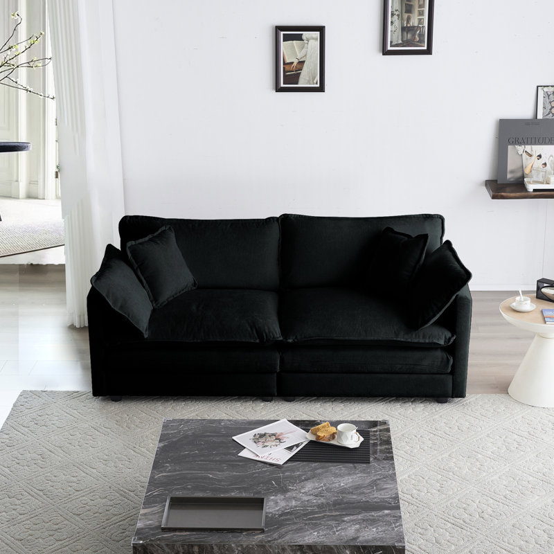 Canapé modulaire 2 places et repose-pieds en chenille noire respirante