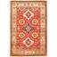 Tapis unique en laine noué à la main rouge Gazni des années 2010 de 3 pi 4 po x 5 pi 1 po Qaiden