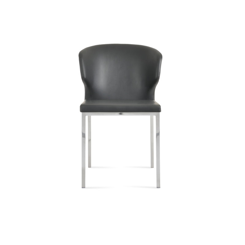 Amed Metal Wingback Upholstered Side Chair, Gray, Chrome