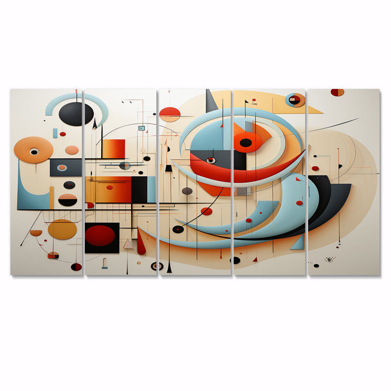 All That Jazz Geometric Expressionism - Midcentury, art mural 5 pièces, H 32 po x l 80 po