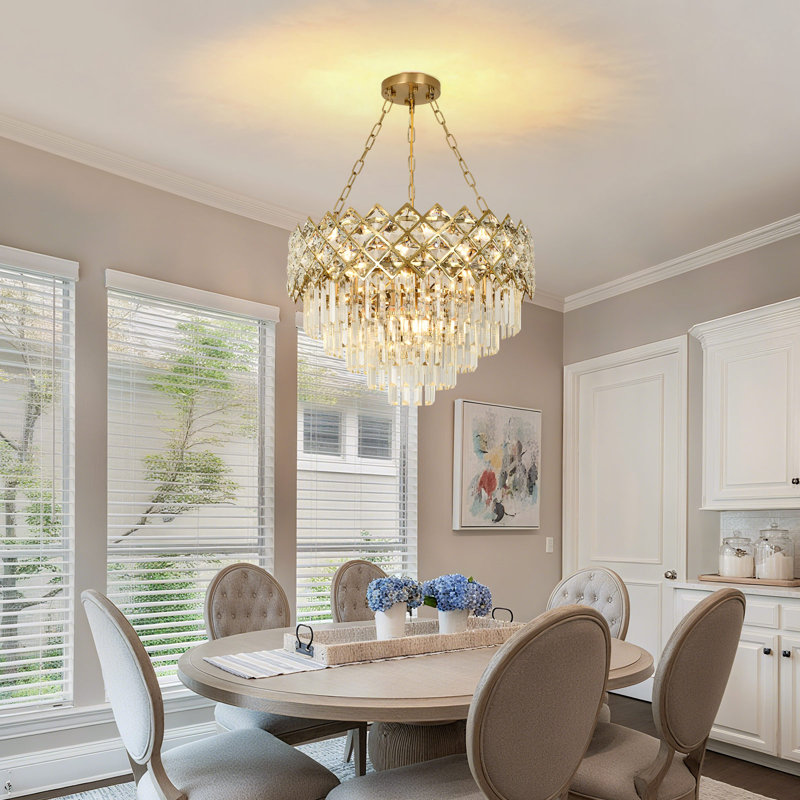 Lustre en cristal réglable 15 lumières, finition cuivre - 3 couleurs interchangeables, hauteur 22,8 po - 59,2 po, prêt pour plafond incliné