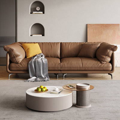 Coffee Genuine Leather Modular Sofa cushion couch