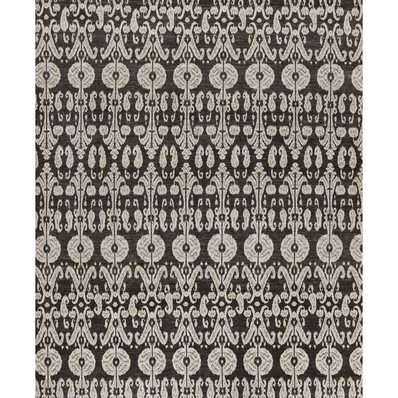Tapis noir et ivoire de haute qualité noué à la main
